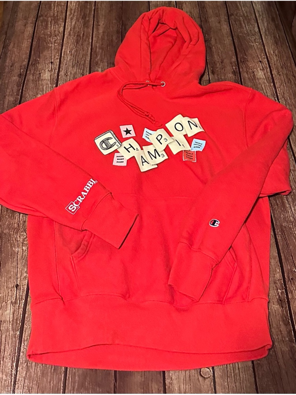 Champion X Scrabble Red Hooded Sweatshirt